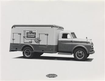 (TRUCKING AND TRANSPORT) Binder with 98 period photographs of commercial vehicles, several with decorative signage.